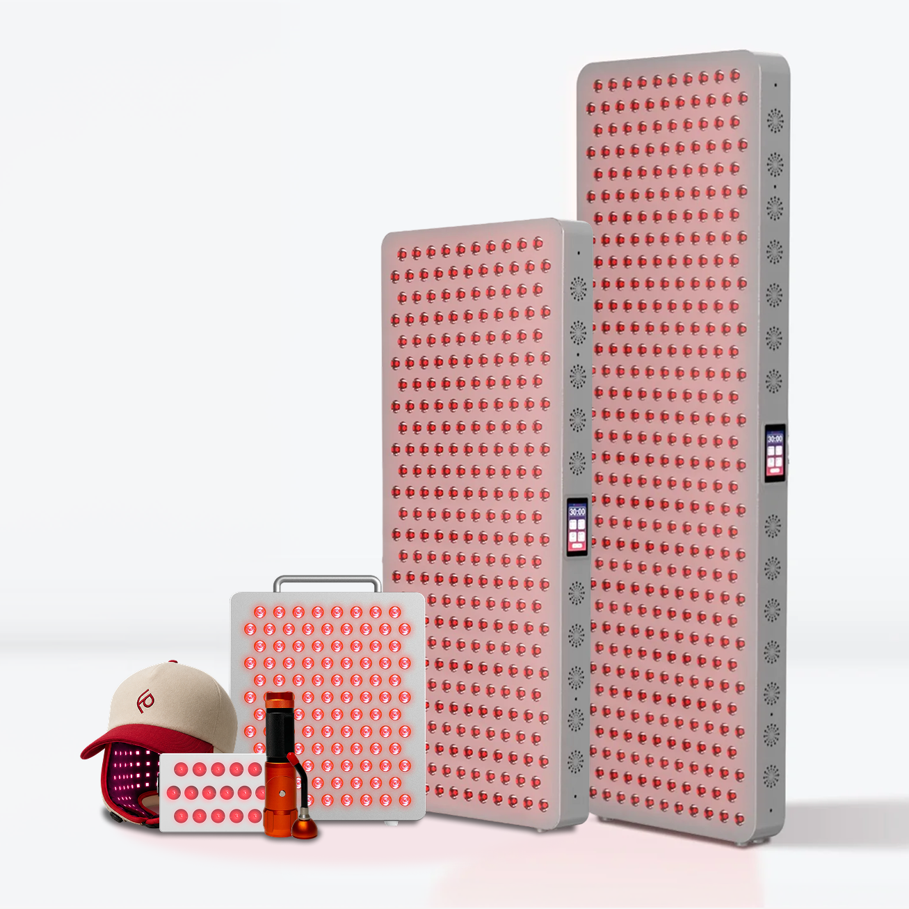 Two pink textured panels with a small decorative item on a white background